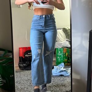 Fashion Nova Light Blue Distressed Boyfriend Jeans